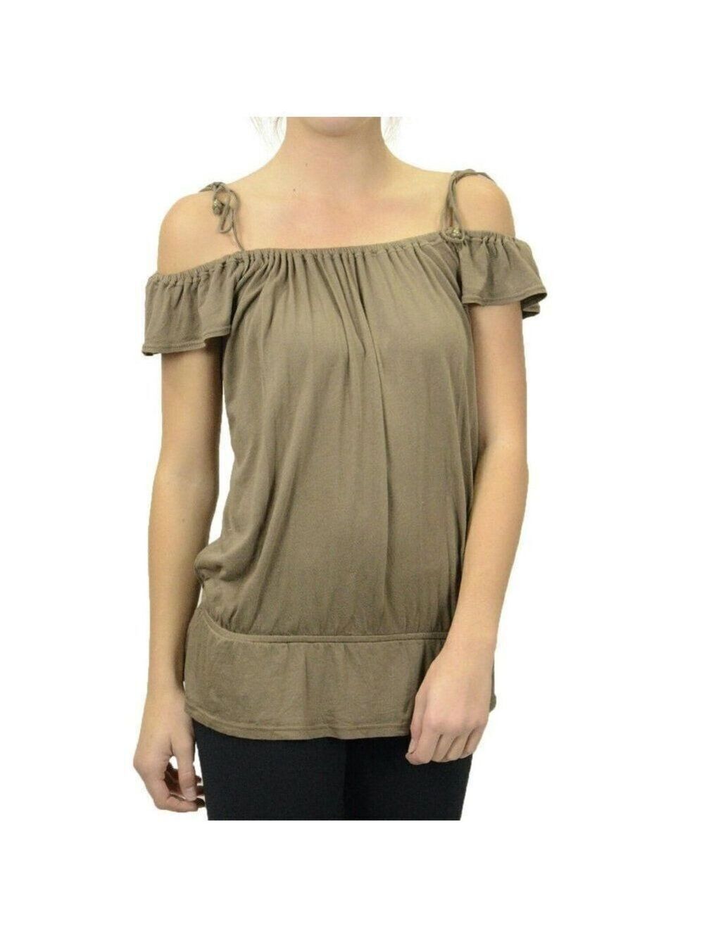 Ella Moss Taupe Off Shoulder Tie Strap Jersey Top